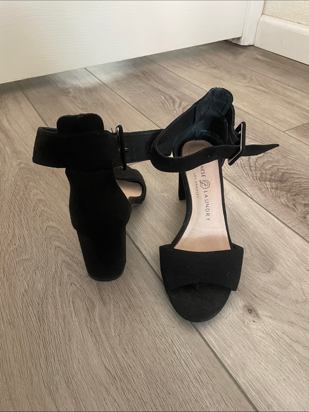 Laundry By Shelli Segal Black Suede Ankle Strap Block Heels